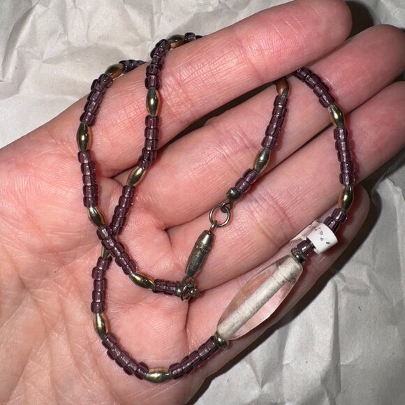 15 1/4" Purple And Clear Beaded Necklace - Picture 5 of 6